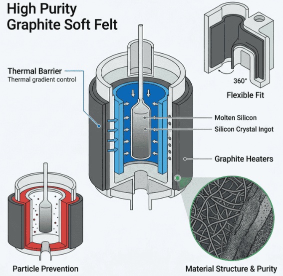 Propriétés physiques du feutre souple en graphite de haute pureté